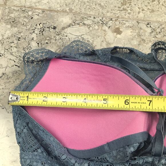 PINK Victoria’s Secret Eyelash Lace High Neck Racerback Push Up Bralette Blue - Picture 14 of 16